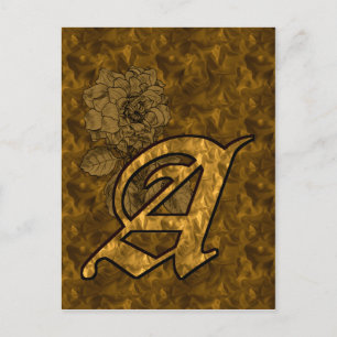 Carte Postale Monogramme Initiale A Élégante Fleur de Pivoine en