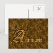 Carte Postale Monogramme Initiale A Nom Péonie Or Personnalisé (Devant / Derrière)