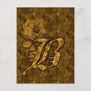Carte Postale Monogramme Initiale B Élégante Fleur de Pivoine en