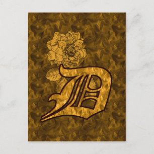 Carte Postale Monogramme Initiale D Élégante Fleur de Pivoine en