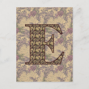 Carte Postale Monogramme Initiale E Élégant Floral Vintage