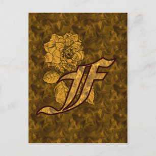 Carte Postale Monogramme Initiale F Élégante Fleur de Pivoine en