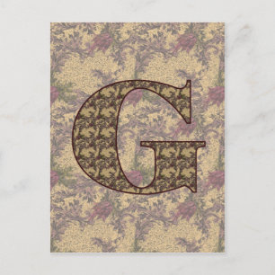 Carte Postale Monogramme Initiale G Élégant Floral Vintage