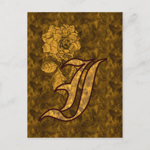 Carte Postale Monogramme Initiale I Élégante Fleur de Pivoine en