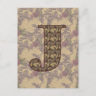 Carte Postale Monogramme Initiale J Élégant Floral Vintage