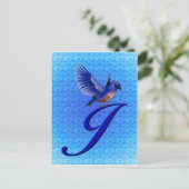 Carte Postale Monogramme Initiale J Élégant Oiseau Bleu (Debout devant)