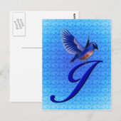 Carte Postale Monogramme Initiale J Élégant Oiseau Bleu (Devant / Derrière)