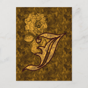 Carte Postale Monogramme Initiale J Élégante Fleur de Pivoine en