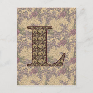 Carte Postale Monogramme Initiale L Élégant Floral Vintage