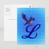 Carte Postale Monogramme Initiale L Élégant Oiseau Bleu (Devant / Derrière)