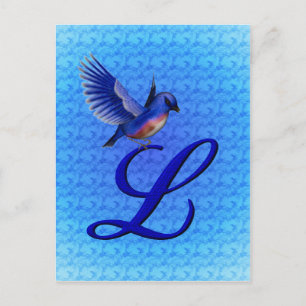 Carte Postale Monogramme Initiale L Élégant Oiseau Bleu