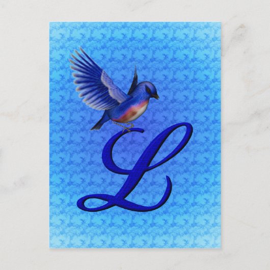 Carte Postale Monogramme Initiale L Élégant Oiseau Bleu (Devant)
