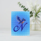 Carte Postale Monogramme Initiale N Élégant Oiseau Bleu (Debout devant)