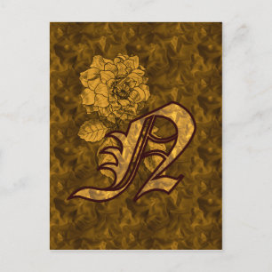 Carte Postale Monogramme Initiale N Élégante Fleur de Pivoine en