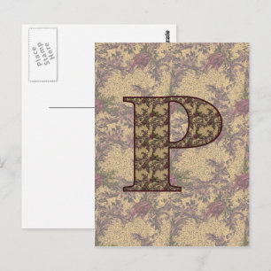 Carte Postale Monogramme Initiale P Élégant Floral Vintage