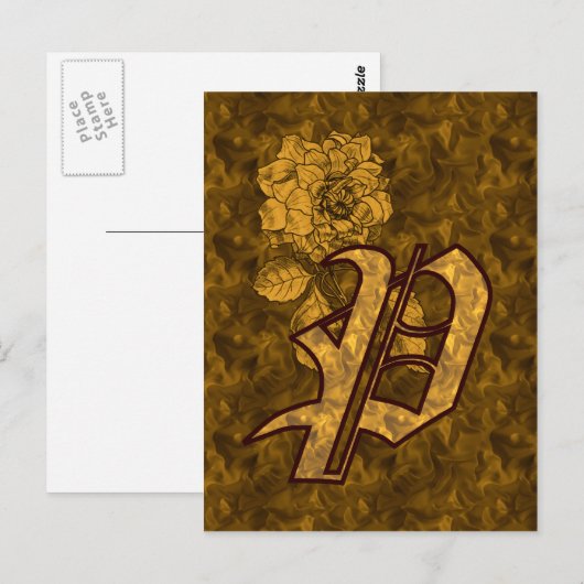 Carte Postale Monogramme Initiale P Gold Peony (Devant / Derrière)
