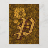 Carte Postale Monogramme Initiale P Gold Peony (Devant)