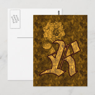 Carte Postale Monogramme Initiale R Élégante Fleur de Pivoine en