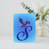 Carte Postale Monogramme Initiale S Élégant Oiseau Bleu (Debout devant)