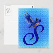 Carte Postale Monogramme Initiale S Élégant Oiseau Bleu (Devant / Derrière)