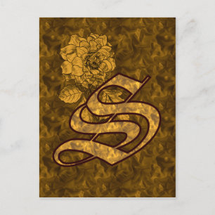 Carte Postale Monogramme Initiale S Élégante Fleur de Pivoine en