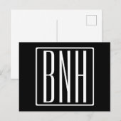 Carte Postale Monogramme Initiales 3 Moderne Gras | Blanc Sur No (Devant / Derrière)