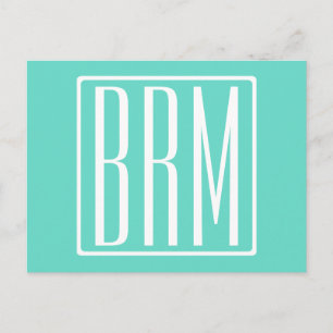 Carte Postale Monogramme Initiales 3 Modernes Gras Blanc Sur A