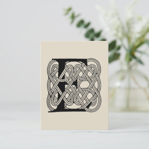 Carte Postale Monogramme lettre E Impression vintage nœud celtiq