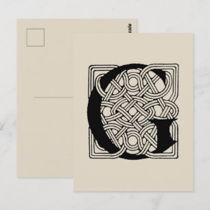 Carte Postale Monogramme lettre G Impression vintage nœud celtiq