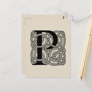 Carte Postale Monogramme Lettre P Impression Vintage Nœud Celtiq