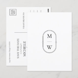 Carte Postale Monogramme minimaliste noir et blanc Enregistrer l
