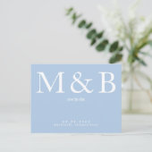 Carte Postale Monogramme moderne Peacock Bleu Enregistrer la dat (Debout devant)