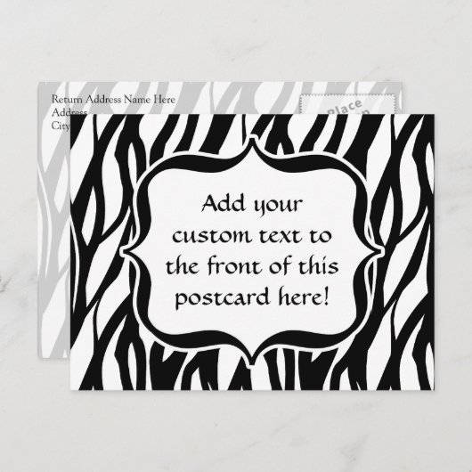 Carte Postale Monogramme noir/blanc Funky Zebra (Devant / Derrière)