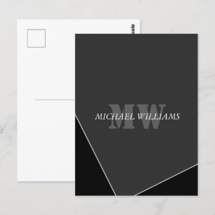 Carte Postale Monogramme noir gris artistique moderne
