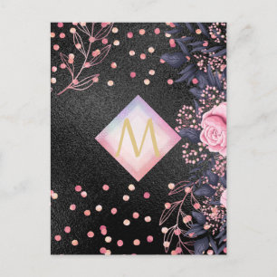 Carte Postale Monogramme noir ROSEGOLD rose Parties scintillant 