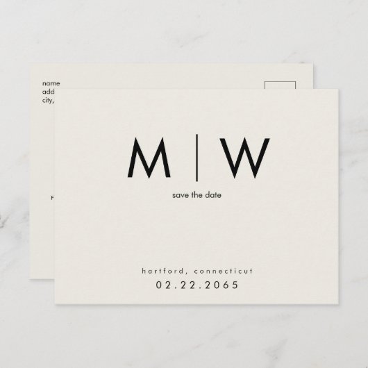 Carte Postale Monogramme noir simple et élégant Beige Enregistre (Devant / Derrière)