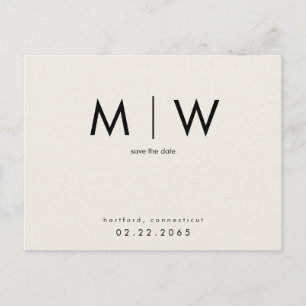 Carte Postale Monogramme noir simple et élégant Beige Enregistre