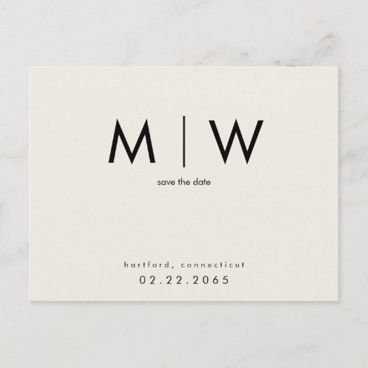 Carte Postale Monogramme noir simple et élégant Beige Enregistre (Devant)