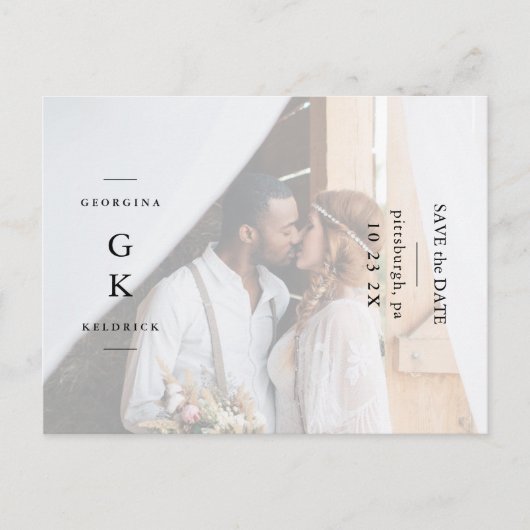 Carte Postale Monogramme noir simple mariage photo Enregistrer l (Devant)