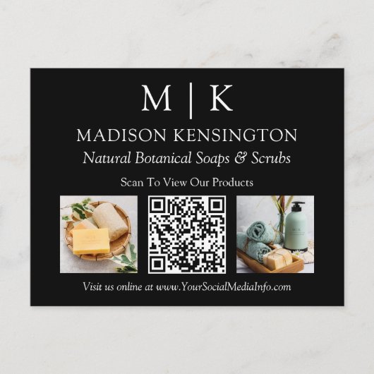 Carte Postale Monogramme ou ajouter un logo Business QR Code 2 P (Devant)