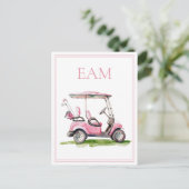 Carte Postale Monogramme Panier de Golf Rose Prépa (Debout devant)