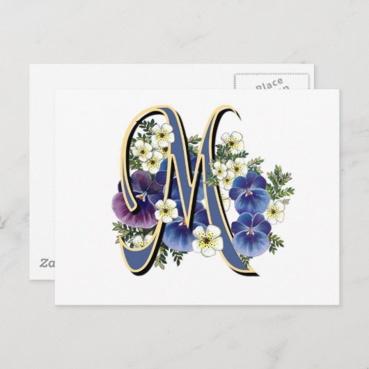 Carte Postale Monogramme peint à la main d'initiale de pensée - (Devant / Derrière)