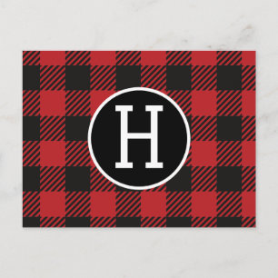 Carte Postale Monogramme personnalisé de buffle rouge et noir