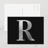 Carte Postale Monogramme R en feuille d'argent classique sur fon (Devant / Derrière)