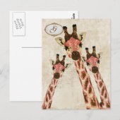 Carte postale Monogramme Rosa & Copper Giraffes (Devant / Derrière)