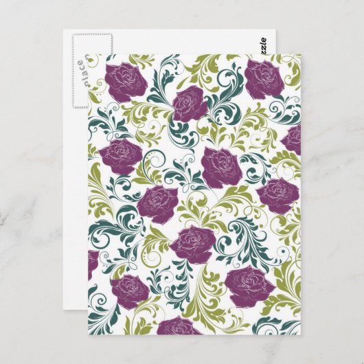 Carte Postale Monogramme Rose de style rétro violet et blanc (Devant / Derrière)
