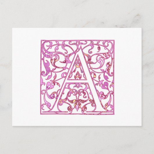 Carte Postale Monogramme rose filigrane (Devant)