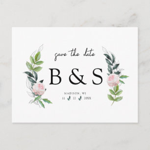 Carte Postale Monogramme rose Simple Mariage Sauver La Date