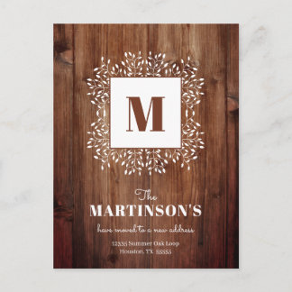 Carte Postale Monogramme rustique Nous avons déplacé une nouvell