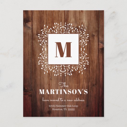 Carte Postale Monogramme rustique Nous avons déplacé une nouvell (Devant)